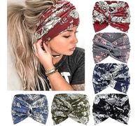 Kavya 6 piezas Diadema Mujer, Elásticas Anchas Diademas Suaves, Bohemias Estampado Cinta Pelo de Leopardo, Para Yoga Ejercicio Diario Fitness (Flores)