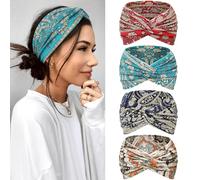 Kavya Diadema Mujer Cinta Pelo 4 Unidades - 7'' Ancho Elástico Boho con Nudo Cruzado, Turbantes para Mujer Bandana Headband Accesorios Pelo para Yoga, Deportivo y Maquillaje (Amarillo)