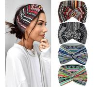 Kavya Diadema Mujer Cinta Pelo 4 Unidades - 7'' Ancho Elástico Boho con Nudo Cruzado, Turbantes para Mujer Bandana Headband Accesorios Pelo para Yoga, Deportivo y Maquillaje