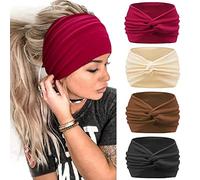 Kavya Diadema Mujer Tela 4 Pcs 7'' Cinta Pelo Elástico Ancho Turbantes Para Mujer Veran Bohemia Bandana Yoga Deportivo Headband(Rojo)