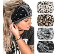 Kavya Diadema Mujer Tela 4 Pcs 7'' Cinta Pelo Elástico Ancho Turbantes Para Mujer Veran Bohemia Bandana Yoga Deportivo Headband(Negro)
