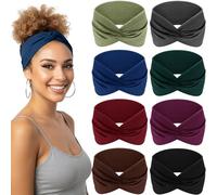 Kavya Diademas Elásticas para Mujer - 8 Pcs Suavecita Cinta Pelo Ancho Nudo CruzadoTurbante, Para Yoga, Ejercicio Diario, Fitness, Maquillaje (Verde manzana)