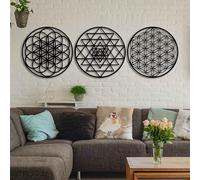 KAWA METALWORKS Arte de pared de geometría sagrada, juego de 3 esculturas grandes de metal zen, mandala geométrico, decoración de meditación, regalo espiritual