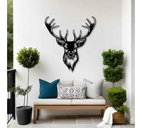 KAWA METALWORKS Decoración de pared de metal de ciervo, decoración de pared de cabeza de ciervo para sala de estar, cabaña rústica, colgante de pared de vida silvestre, escultura moderna de metal