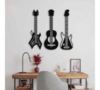 KAWA METALWORKS Decoración de pared de metal para guitarra, juego de 3 piezas de arte de pared de música, arte de pared de metal moderno, decoración de pared de metal para los amantes de la música