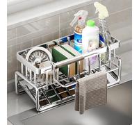 KAWAAN Organizador Cocina, Organizador Fregadero con Bandeja de Drenaje Autodrenante, Soporte para Esponjas Inoxidable, Soporte de Esponja, Soporte para Paños Cocina, Organizador de Lavabo -Negra