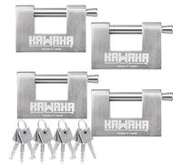 KAWAHA 71/80-4PS Candado en forma de D de acero inoxidable con llaves de acero inoxidable para puerta de garaje, contenedores, cobertizo, casillero y almacén (3-1/8 pulgadas, con llave igual, paquete