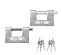 KAWAHA Candado en forma de D de acero inoxidable 71/80-2PS con llaves de acero inoxidable para puerta de garaje, contenedores, cobertizo, casillero y almacén (3-1/8 pulgadas, con llave igual, paquete