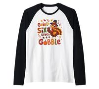 Kawaii 67 Acción de Gracias Gobble Pavo Humor Seis Siete Cerebro Camiseta Manga Raglan