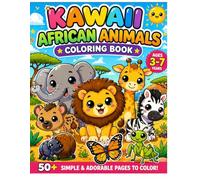Kawaii African Animals Coloring Book: 50+ Simple and Adorable Pages to Color for Kids Ages 3-7