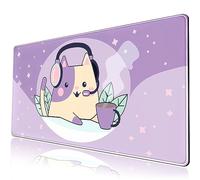Kawaii - Alfombrilla de Escritorio con diseño de Gato Espacial, Color Morado, diseño de Anime, Grande, XXL, para Juegos, Alfombrilla Larga para Teclado, Mouse de Escritorio, 31.5 x 15.7 Pulgadas,