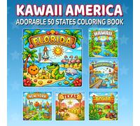 Kawaii America: Adorable 50 States Coloring Book Easy and Simple Designs for Relaxation
