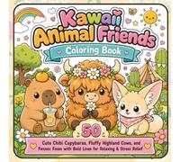 Kawaii Animal Friends Coloring Book: 50 Cute Chibi Capybaras, Fluffy Highland Cows, and Fennec Foxes with Bold Lines for Relaxing & Stress Relief