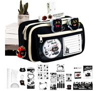 Kawaii Animal Schoolroom - Dark Kitten Pack, Animated Learning Essentials, Roomy Pen Pouch with Inner Compartment, Box for Creative Drawing Tasks, Educational Supplies, Versatile Storage Set Pupils