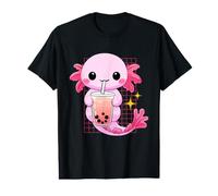 Kawaii Anime Axolotl Bebiendo Boba Bubble Tea Lindo Japonés Camiseta gráfica económica