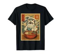Kawaii Anime Gamer Cats Vintage Astronauta Cat Ramen Gaming Camiseta