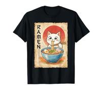 Kawaii Anime Gato Blanco Ramen Japonés Estética Amante de los Fideos Camiseta