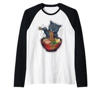 Kawaii Anime Gato Comiendo Ramen Fideos Japonés Foodie Camiseta Manga Raglan