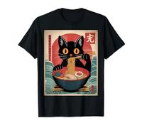 Kawaii Anime japonés Gato Ramen Gato Comiendo Fideos Camiseta