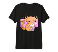 Kawaii Anime Japonés Lindo Axolotl Bebiendo Boba Bubble Tea Camiseta Premium