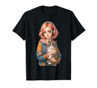 Kawaii - Auriculares para niña con Gato, Lindo Anime Streetwear para Mujer Camiseta