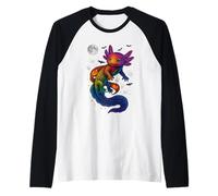Kawaii Axolotl de Halloween - Fantasmas y Calabazas Camiseta Manga Raglan