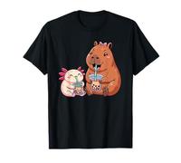 Kawaii Axolotl Y Capibara Beber Bubble Boba Tea Girls Camiseta