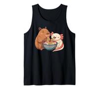 Kawaii Axolotl Y Capibara Comiendo Fideos Ramen Lindo Animal Camiseta sin Mangas