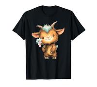 Kawaii Baby Goat Holding Flores Granja Primavera Camiseta