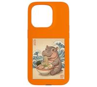 Kawaii Baby Hipopótamo Comiendo Fideos Ramen Lindo Anime Carcasa para iPhone 15 Pro