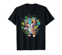 Kawaii Baby Jaguar Lindas Hojas Tropicales De La Selva Camiseta