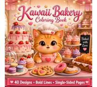 Kawaii Bakery Coloring Book: 40 Cute Bold Pages with Adorable Cat Chef, Cupcakes, Donuts & Sweet Treats - For Kids, Teens & Adults