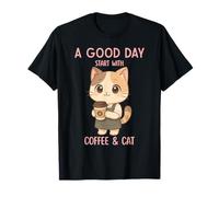 Kawaii Barista Cat A GoodDay Start With Coffee and Cat Camiseta