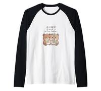 Kawaii Bear Cubs Let's Eat Together Diseño de Fideos japoneses Camiseta Manga Raglan