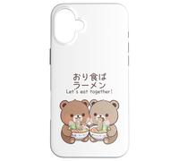 Kawaii Bear Cubs Let's Eat Together Diseño de Fideos japoneses Carcasa para iPhone 16 Plus