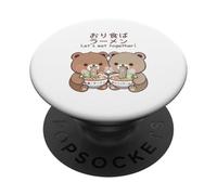 Kawaii Bear Cubs Let's Eat Together Diseño de Fideos japoneses PopSockets PopGrip Adhesivo