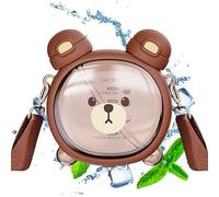 Kawaii Bear Straw Water Bottle- 6.3x5.7in Cute Leak-Proof Bottle| Portable Kids BottleWith Strap And Straw, Large Capacity Water Container, Girls School Outdoor Travel, Animal-Themed Drinking Bottl