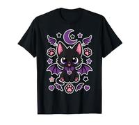 Kawaii Black Cat Bat Spooky Halloween Costume Women Girls Camiseta