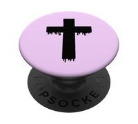 Kawaii Black Drippy Cross, Gurokaw Pastel Goth Estética PopSockets PopGrip Adhesivo