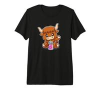 Kawaii Boba Bubble Tea Heifer Scottish Highland Cow Lover Camiseta Premium
