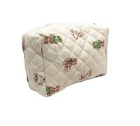 Kawaii - Bolsa de maquillaje Cottagecore con oso estético, bolsa de cosméticos acolchada para coqueta, artículos de aseo preparados (beige, mediano)