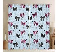 Kawaii Bowknot Cortinas de Ventana, Rayas Rosadas y Negras Pajarita Impresión Cortinas de Decoración del Hogar con Estrellas Lindas Hermosas Manos Bosquejo Durable Cortinas para Niños Regalos, 2