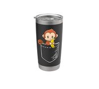 Kawaii Boys Girls Funny Monkey In A Pocket With Banana Vaso térmico de acero inoxidable de doble pared