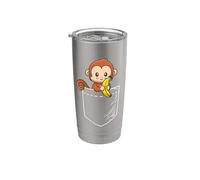 Kawaii Boys Girls Funny Monkey In A Pocket With Banana Vaso térmico de acero inoxidable de doble pared