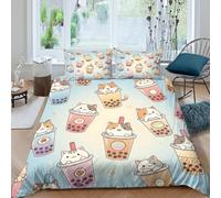 kawaii bubble tea style Funda Edredon Microfibra Suave 3 Piezas Compuesto Estampado 3D kawaii bubble tea estilo Funda de Edredón con Funda de Almohada Suave Antialérgica for niña Double（200x200cm）