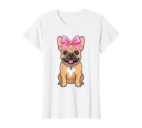 Kawaii Bulldog Francés Arco Rosa Coqueta Frenchie Camiseta gráfica económica, Mujer, Blanco, XL
