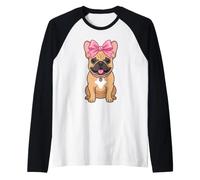 Kawaii Bulldog Francés Arco Rosa Coqueta Frenchie Camiseta Manga Raglan