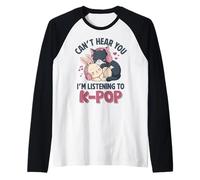 Kawaii Bunny Cat KPOP no Puede oírte Escuchar Escuchar K Pop Girl Camiseta Manga Raglan