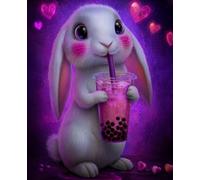 Kawaii Bunny Composition Notebook: Cute Bubble Tea Cover Journal with Wide Ruled Pages, Matte Finish, 7.5 x 9.25 Writing Book for School Notes, Diaries, and Gifts