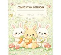 Kawaii Bunny Composition Notebook: Cute Rabbits, Carrots & Flowers Wide Ruled Journal for Kids, Girls & Teens | Pastel Green Notebook | Back to School Writing Book | 7.5 x 9.25